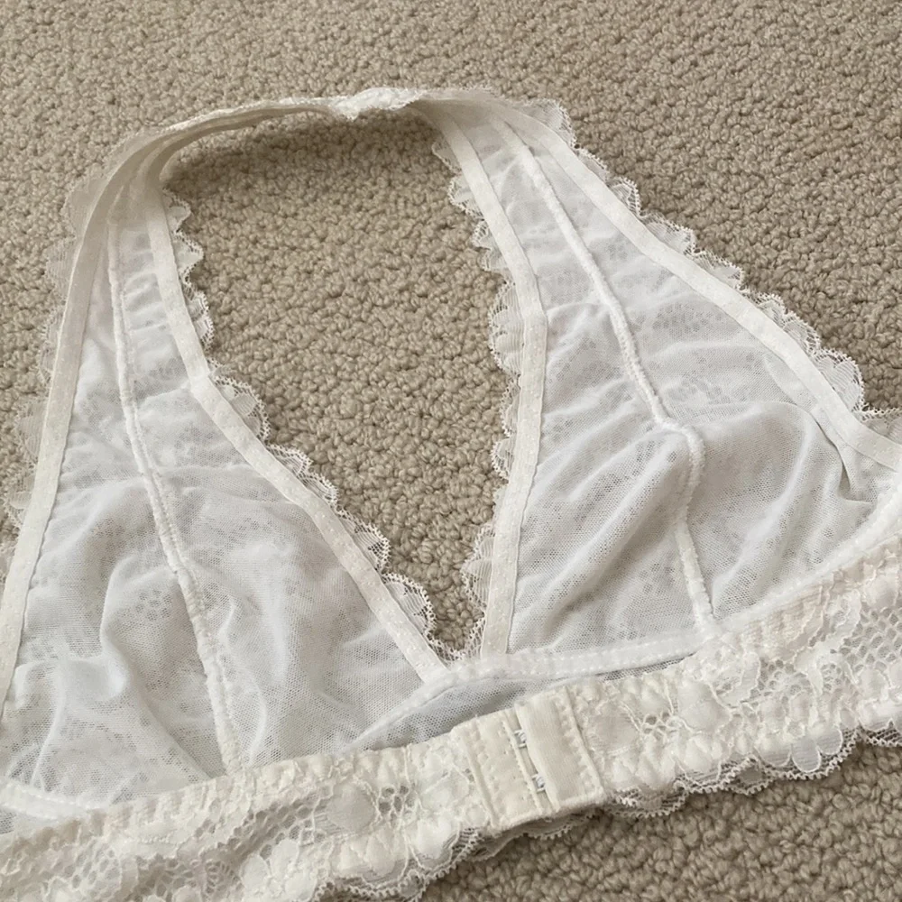 NEW Free People Intimately Bralette Halter Style Lacy White Cream Sheer S NWOT